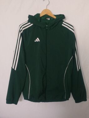 adidas Dark Green Hooded Track Jacket with White Stripes L